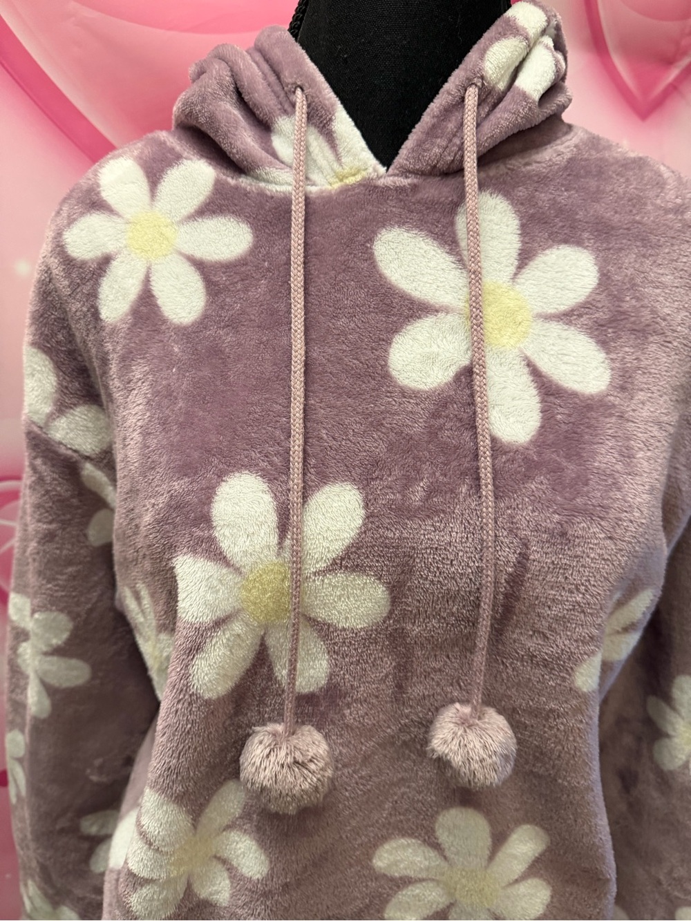 Plush Daisy Hoodie - Soft Lavender Floral Pullover - Picture 2 of 4